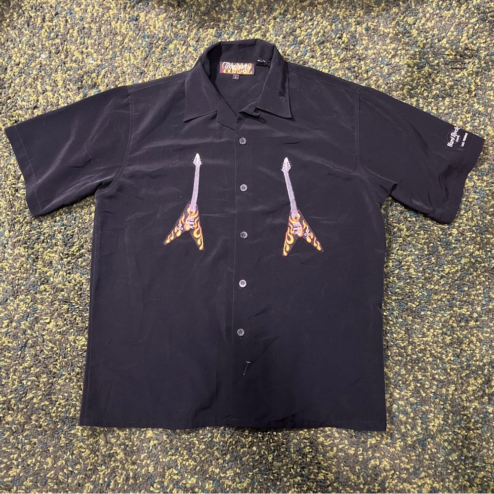 Dragonfly Hard Rock Cafe Las Vegas Guitar Button Up Shirt (L)